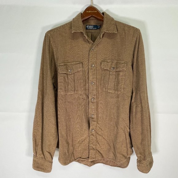 Ralph Lauren Plaid Flannel with Leather Elbow Patches - Picture 1 of 8
